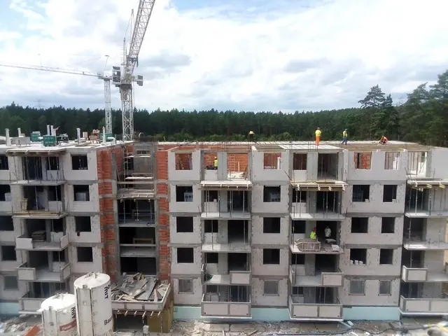 Budynek S10, 09.07.2020: Układanie płyt stropowych czwartego piętra. Montaż stolarki okiennej.