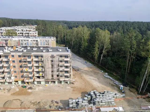 Budynek S10, 21.09.2020: Nawierzchnia miejsc postojowych z kostki brukowej od strony południowej budynku.