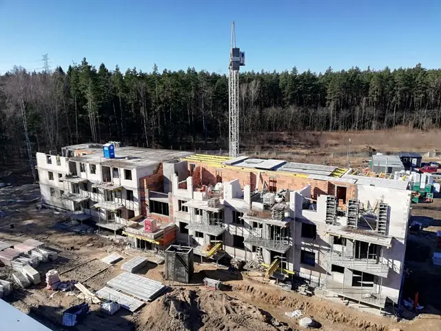 Budynek S12, 28.02.2022: Roboty konstrukcyjne w poziomie stropu nad drugim piętrem.
